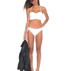 $75 NWT Motel Torte Lace Up Bikini top & Bottoms In White XXS